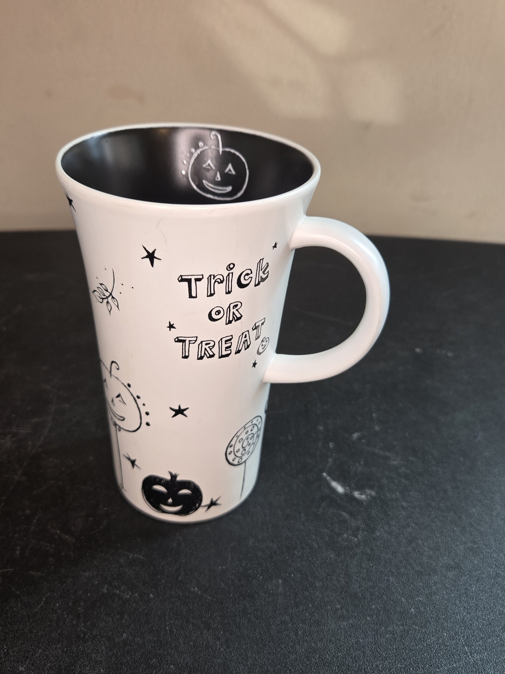 Halloween 'Trick or Treat' White and Black Ceramic Mug Vintage 2007 Starbucks